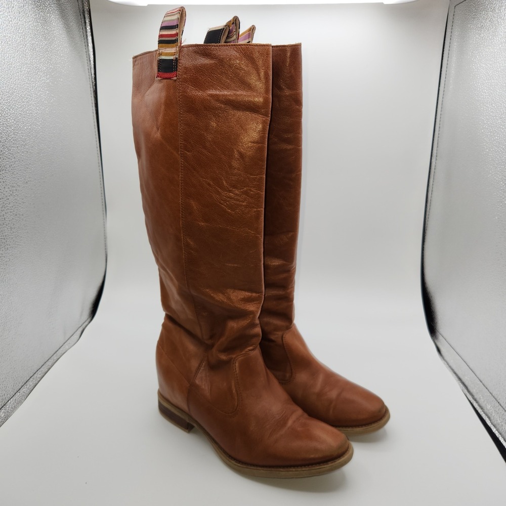 Anthropologie Tall Riding Boots Womens EU 38 Brown Leather Pull On Round Toe
